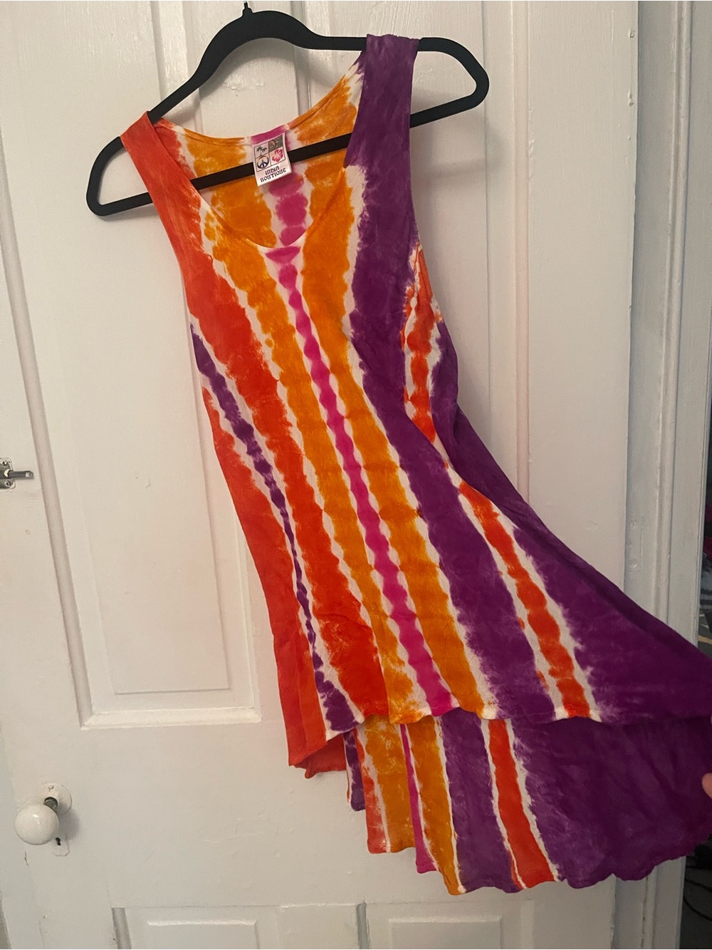 India Boutique Tie-Dye Asymmetrical Tank Dress in Orange, Purple & Pink